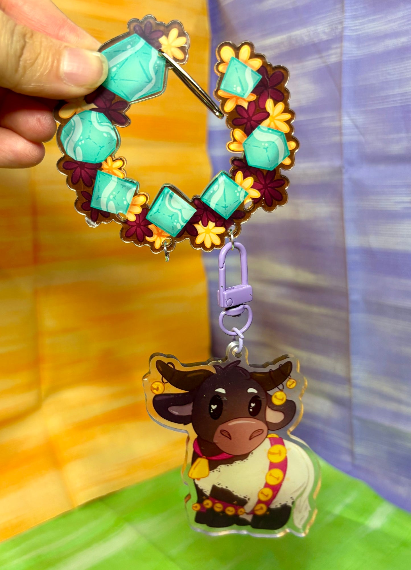 ‘Dark Warmth Dice Wreath’ Acrylic Carabiner