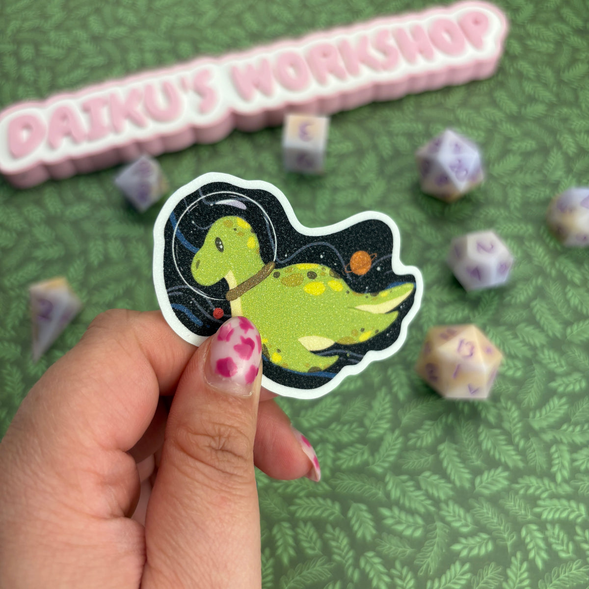 Space Dino Matte Glitter Vinyl Sticker