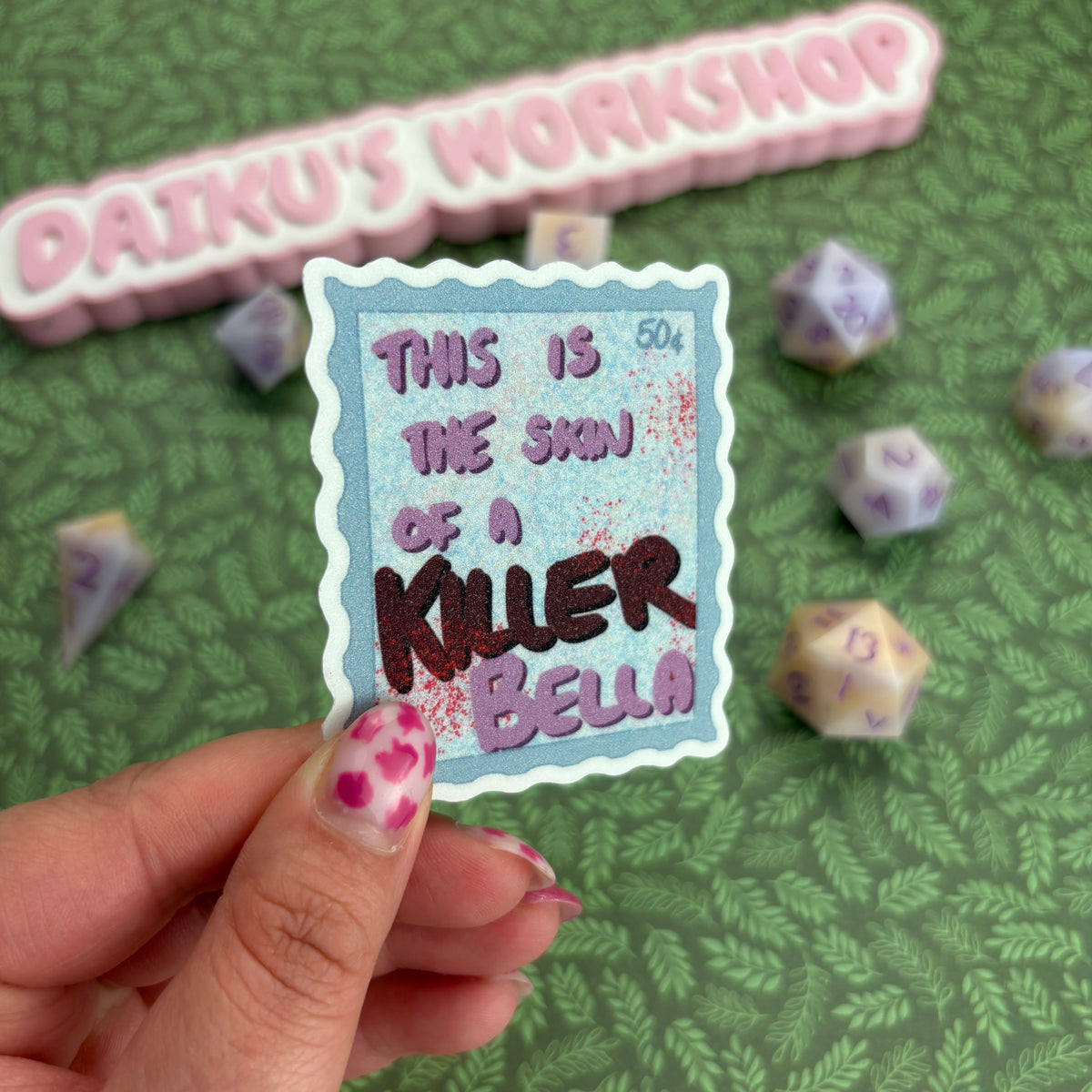 Skin of a Killer Bella Matte Glitter Stamp Sticker
