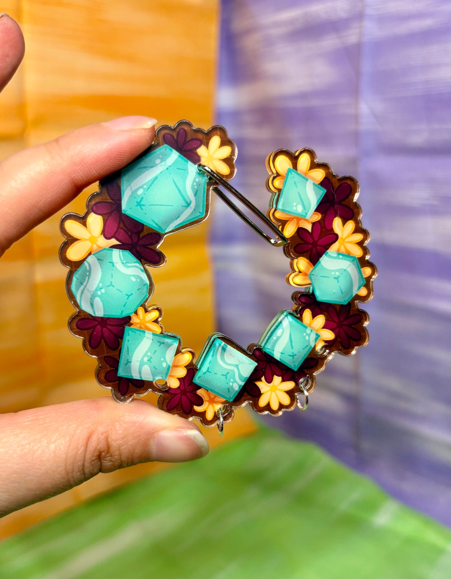 ‘Dark Warmth Dice Wreath’ Acrylic Carabiner