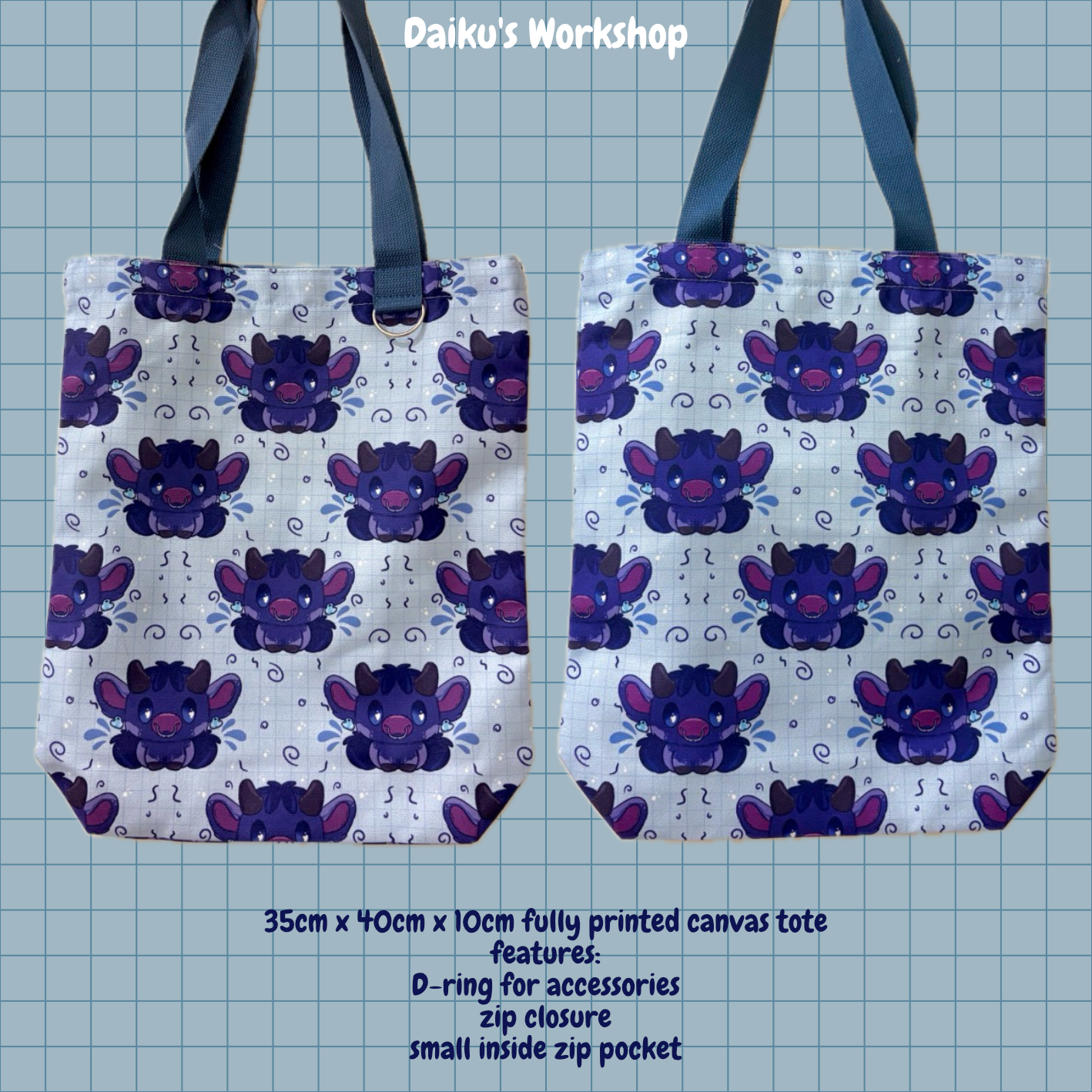 'Blueberry Cow' Canvas Tote Bag
