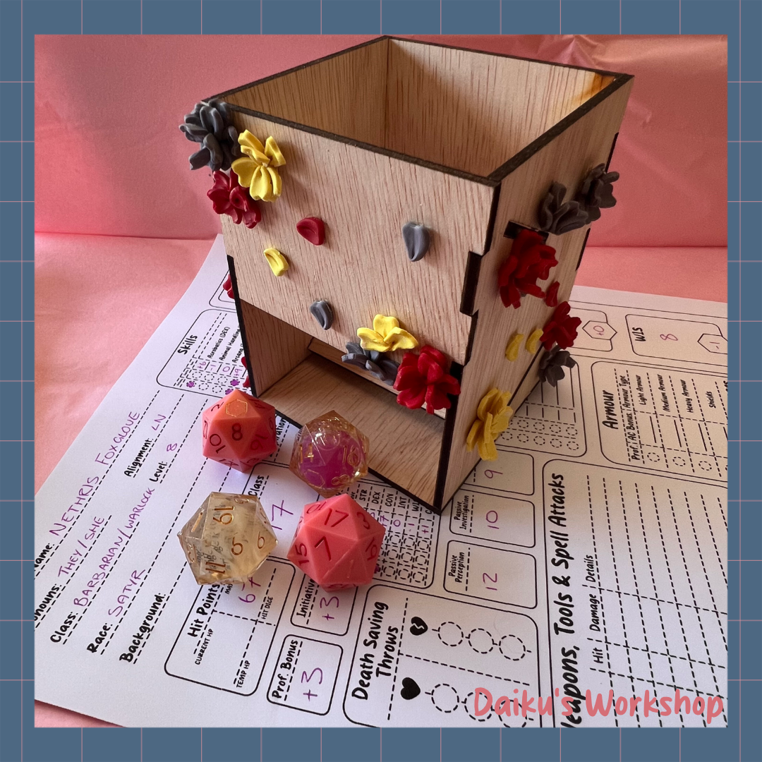 Floral Wooden Dice Tower