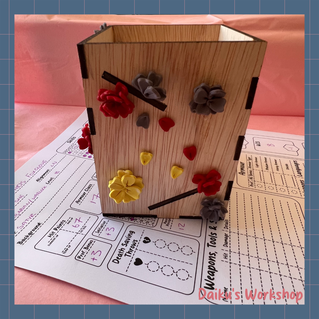 Floral Wooden Dice Tower