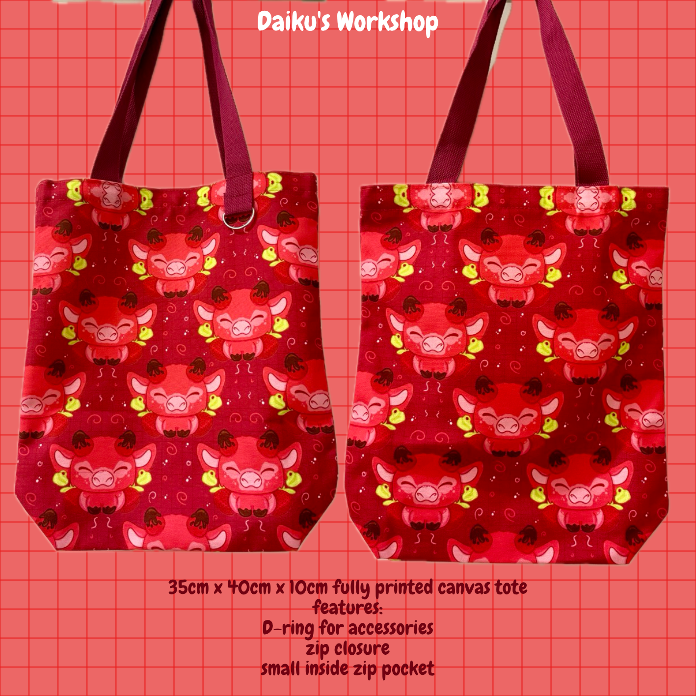 'Strawberry Cow' Canvas Tote Bag