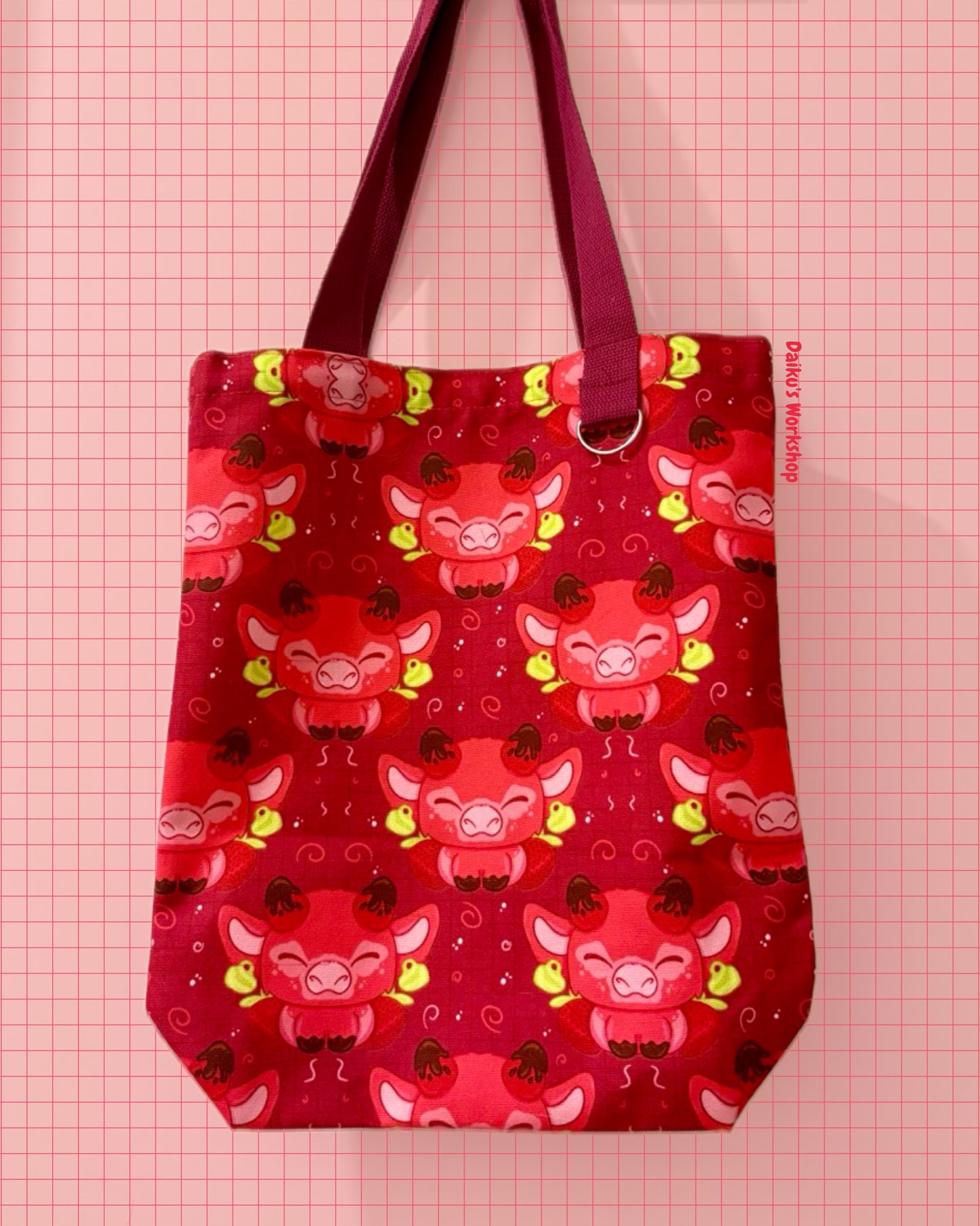 'Strawberry Cow' Canvas Tote Bag