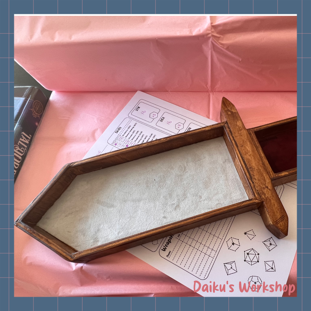 Handmade Wooden Sword Dice Tray