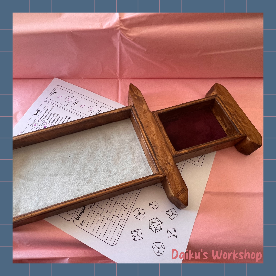 Handmade Wooden Sword Dice Tray