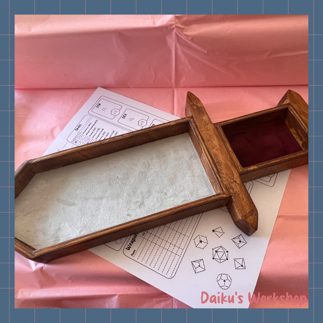 Handmade Wooden Sword Dice Tray