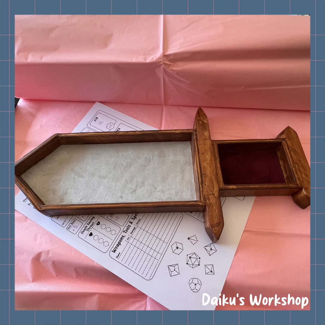 Handmade Wooden Sword Dice Tray