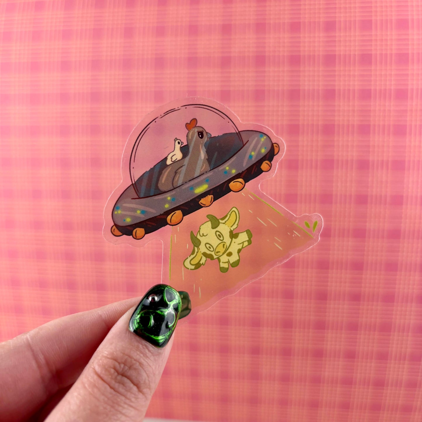 Cow Abduction Clear Vinyl Sticker
