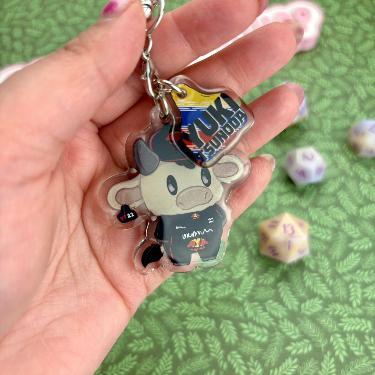 F1 Cow Driver ‘Yuki Moo-noda’ Acrylic Keychain