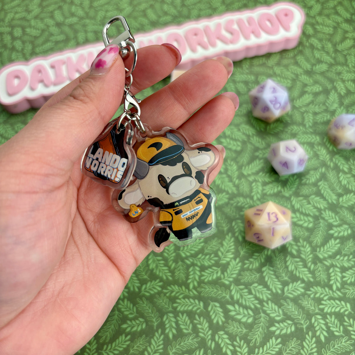 F1 Cow Driver ‘Lando Moo-rris’ Acrylic Keychain