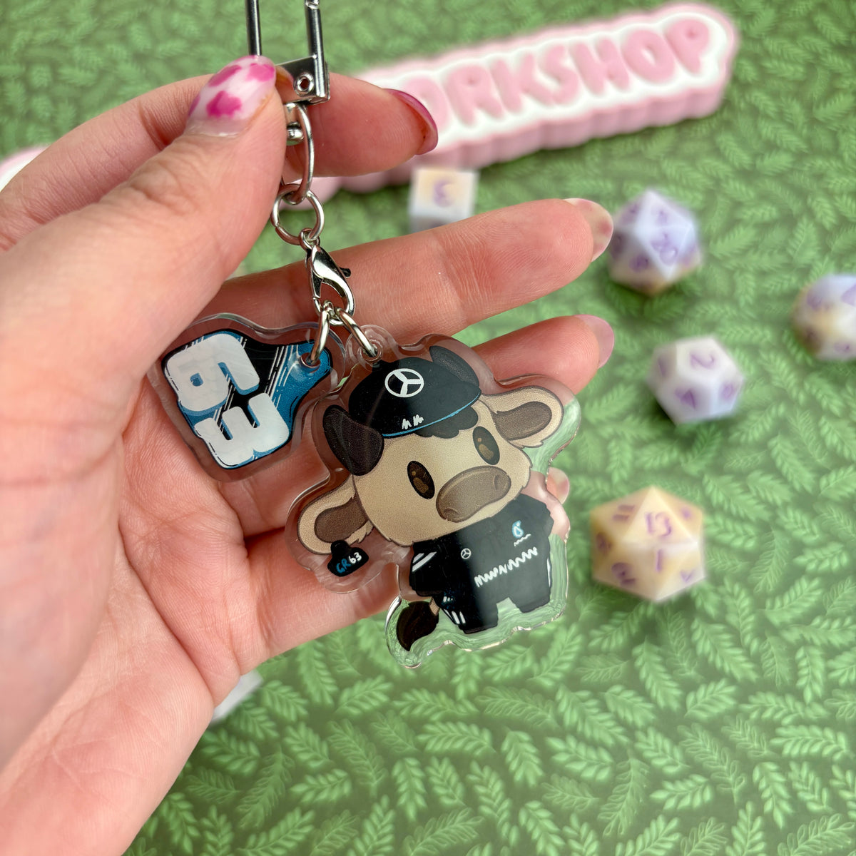 F1 Cow Driver ‘George Russ-Moo’ Acrylic Keychain