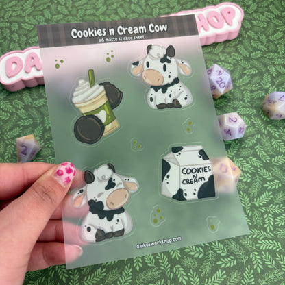 Cookies & Cream Cow A6 Clear Matte Vinyl Sticker Sheet