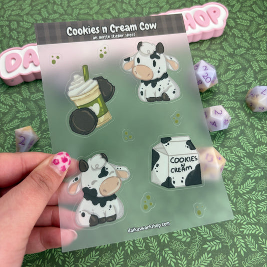 Cookies & Cream Cow A6 Clear Matte Vinyl Sticker Sheet