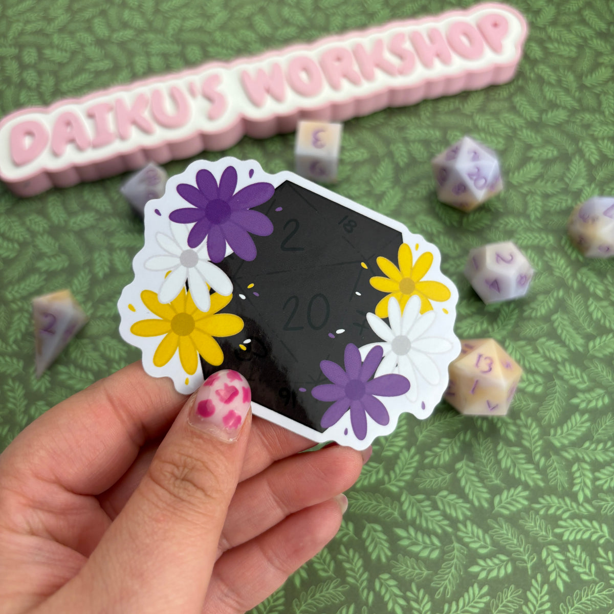 Non-Binary Pride d20 Glossy Vinyl Sticker