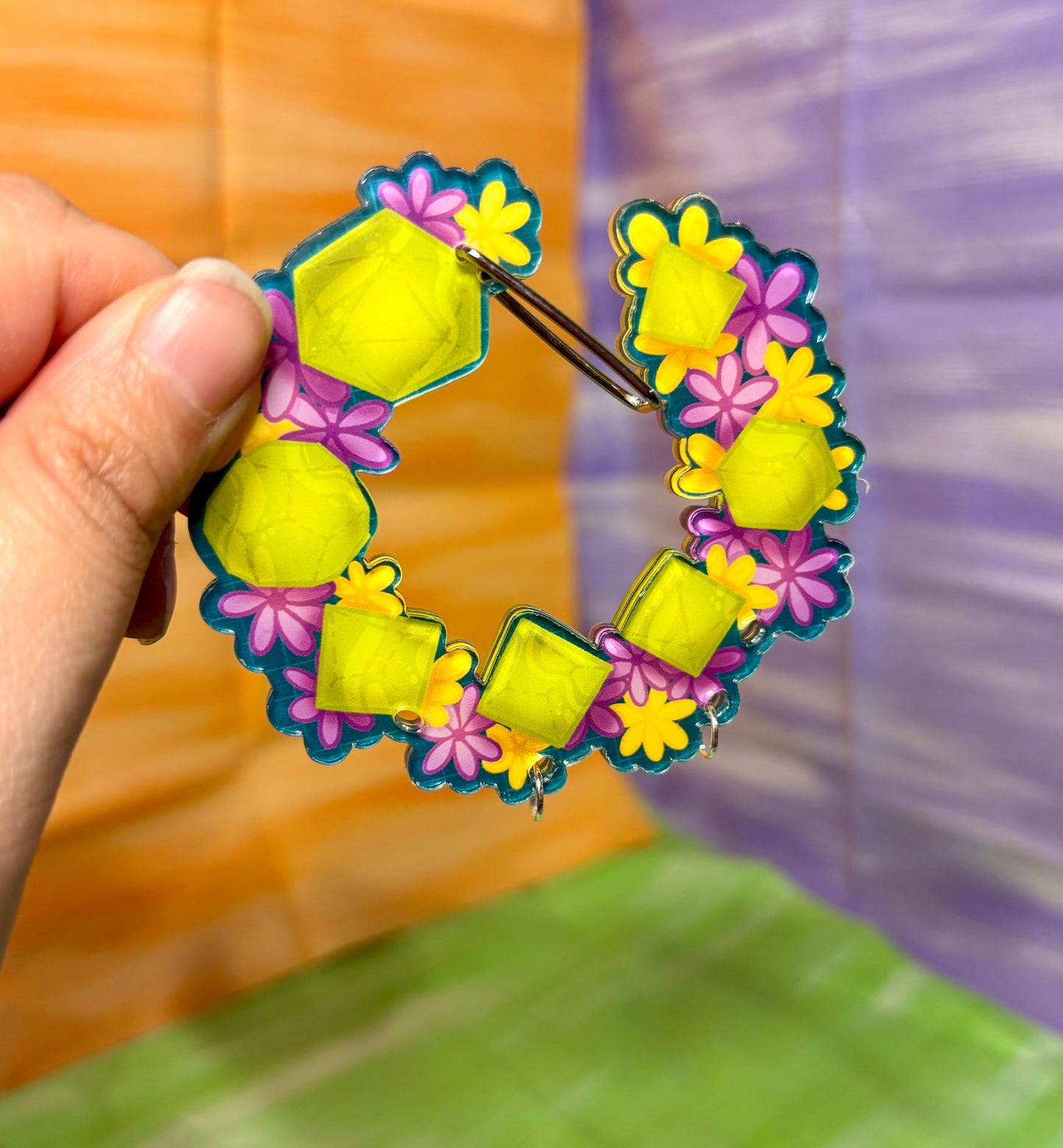 ‘Tropical Dice Wreath’ Acrylic Carabiner