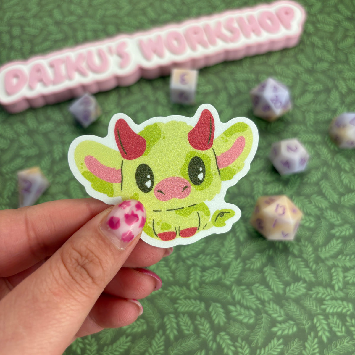 Matcha Cow Matte Glitter Vinyl Sticker