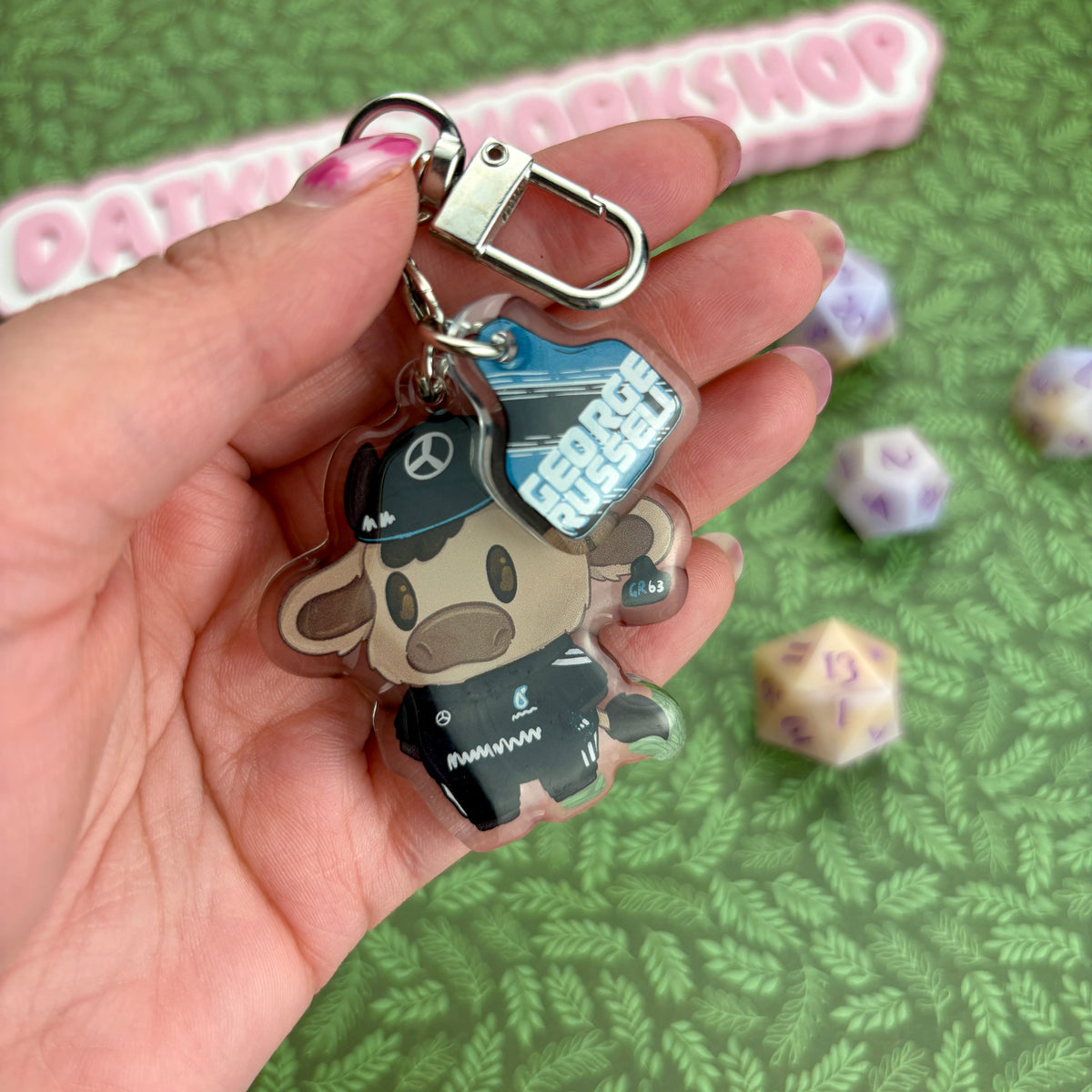 F1 Cow Driver ‘George Russ-Moo’ Acrylic Keychain