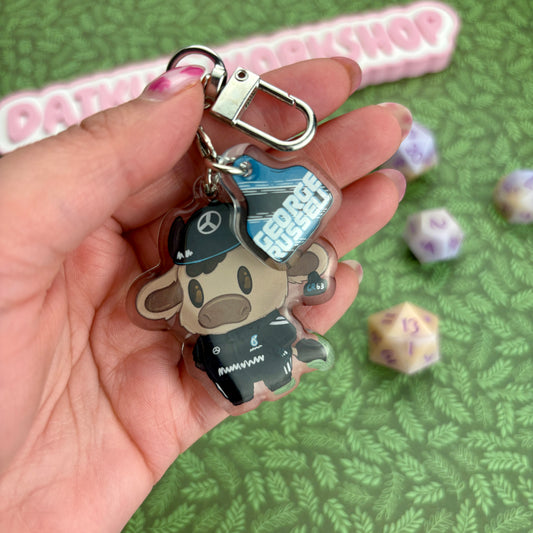 F1 Cow Driver ‘George Russ-Moo’ Acrylic Keychain