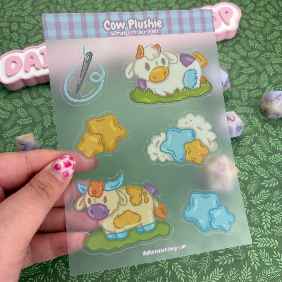 Cow Plushie A6 Clear Matte Vinyl Sticker Sheet