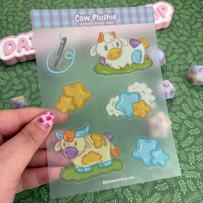 Cow Plushie A6 Clear Matte Vinyl Sticker Sheet