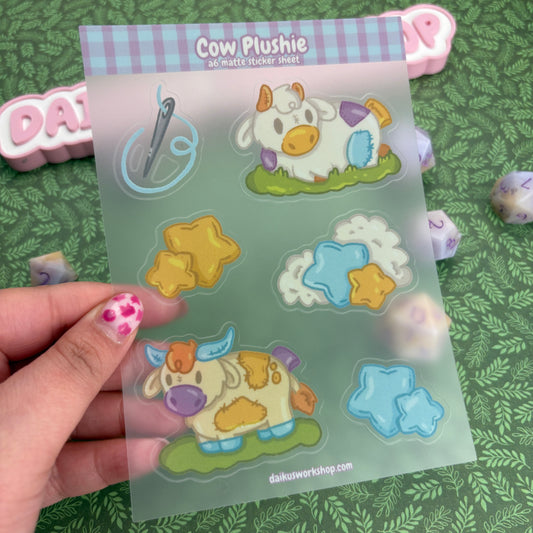 Cow Plushie A6 Clear Matte Vinyl Sticker Sheet