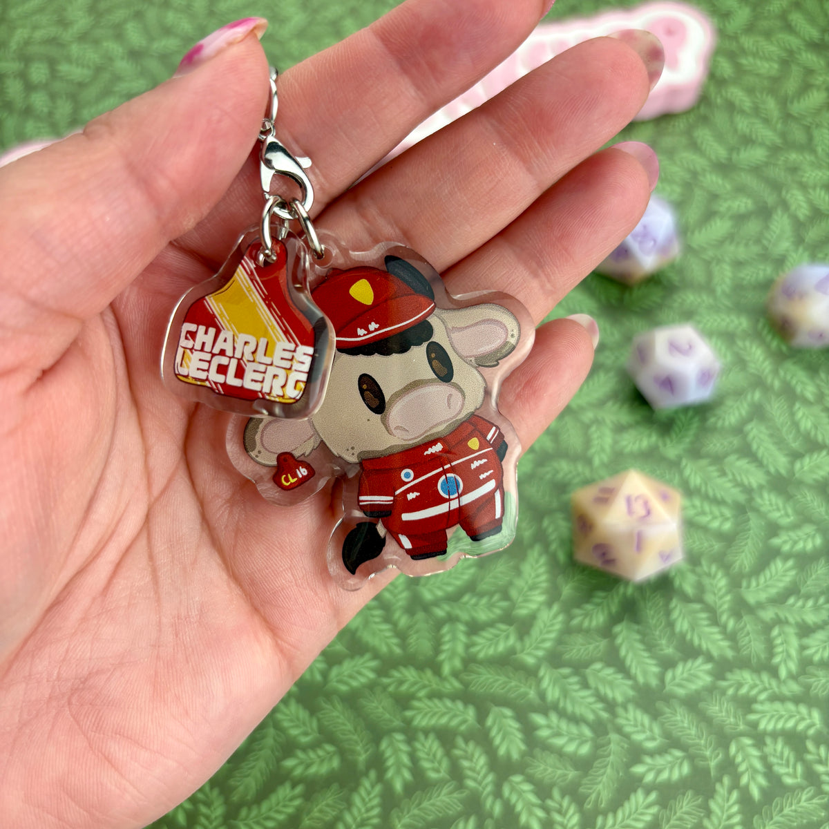 F1 Cow Driver ‘Charles Le-Cow’ Acrylic Keychain