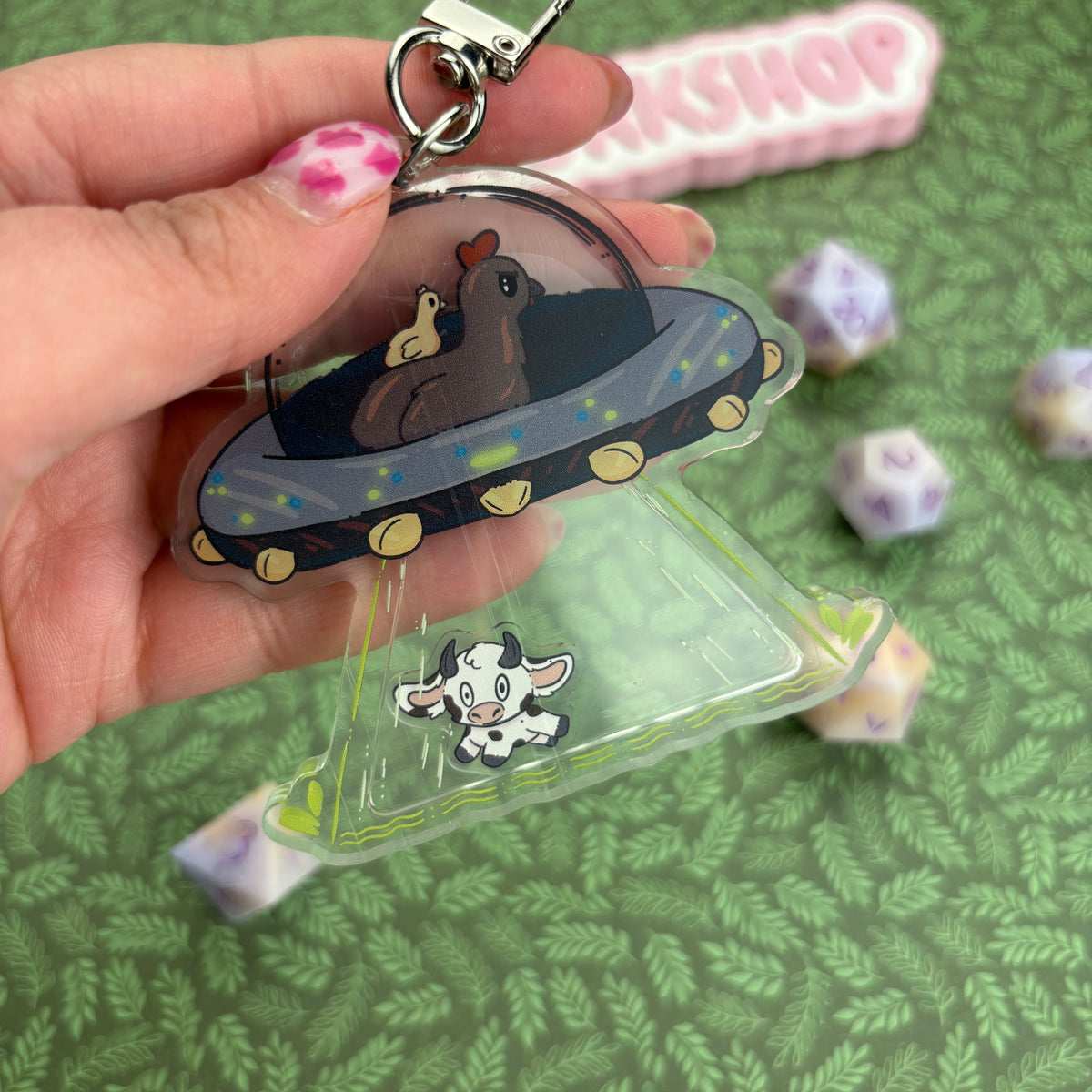 Abduction Cow Shaker Keychain