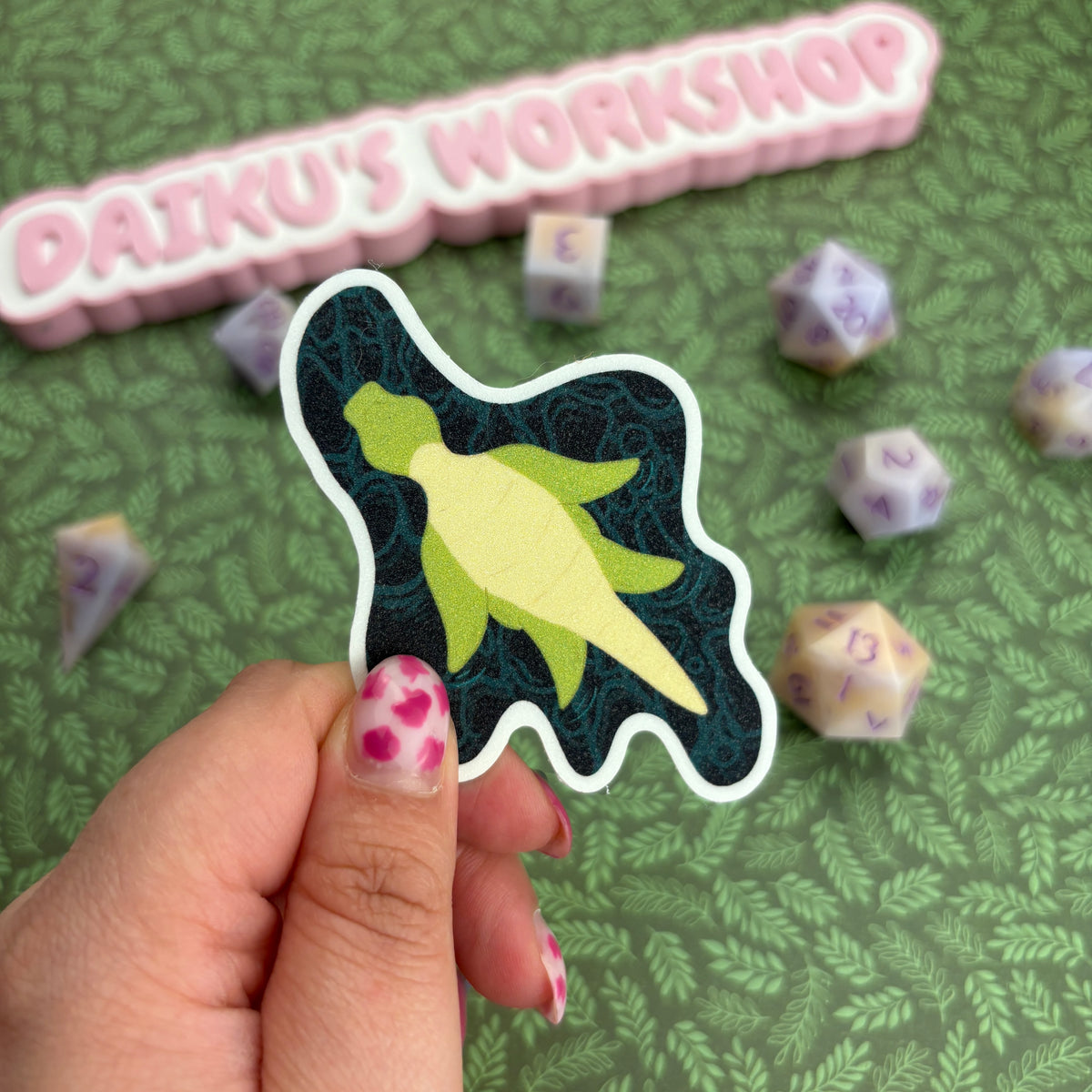 Swimming Dino Matte Glitter Sticker