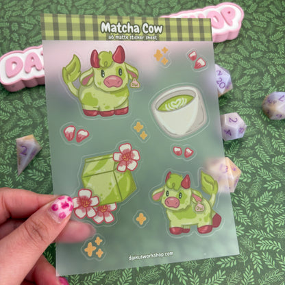 Matcha Cow A6 Clear Matte Vinyl Sticker Sheet
