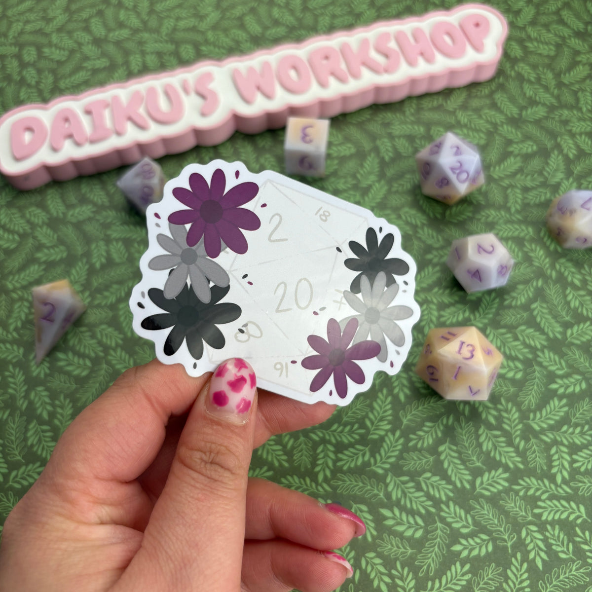 Asexual Pride d20 Glossy Vinyl Sticker