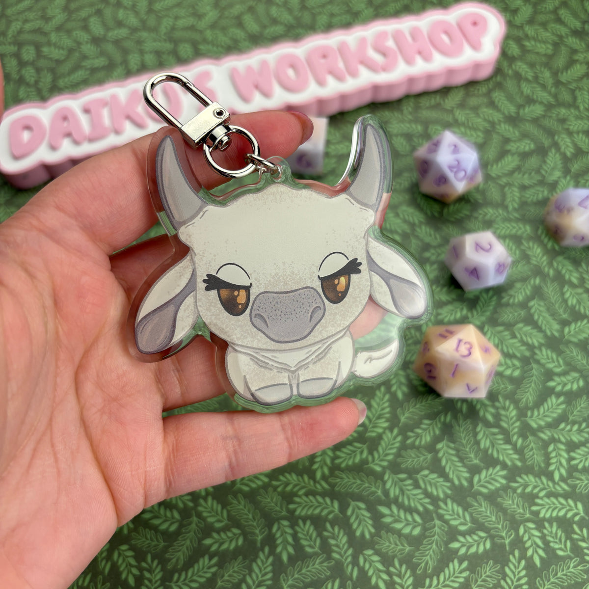 White Brahman Cow Keychain