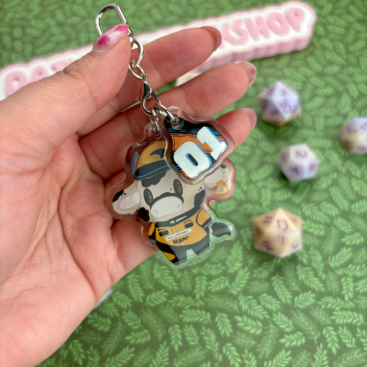 F1 Cow Driver ‘Lando Moo-rris’ Acrylic Keychain