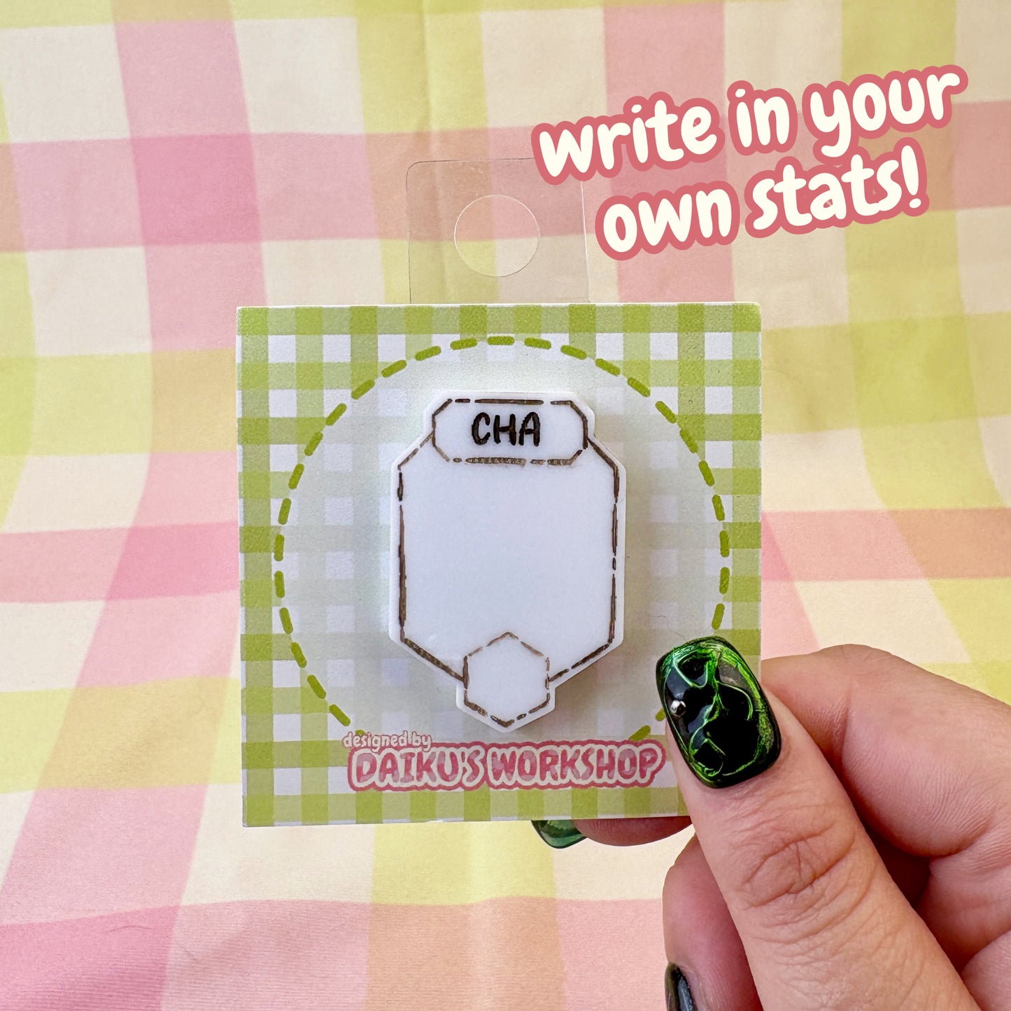 DnD Stat WRITEABLE Acrylic Pin