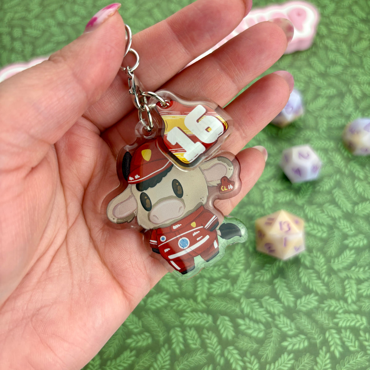 F1 Cow Driver ‘Charles Le-Cow’ Acrylic Keychain