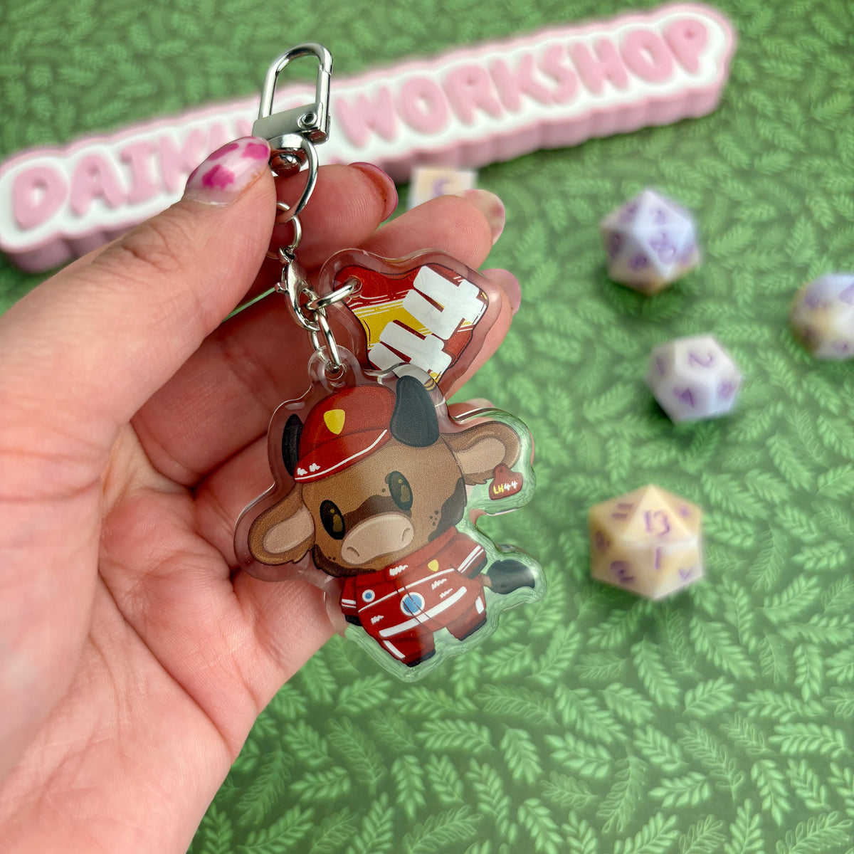 F1 Cow Driver ‘Lewis Ha-moo-lton’ Acrylic Keychain