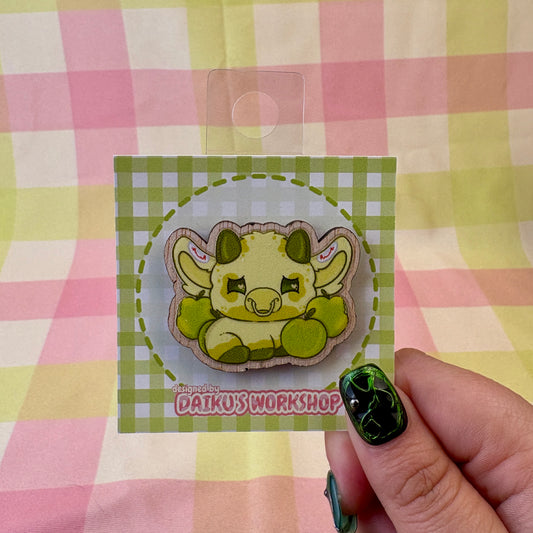 Green Apple Cow Printed Wooden Pin
