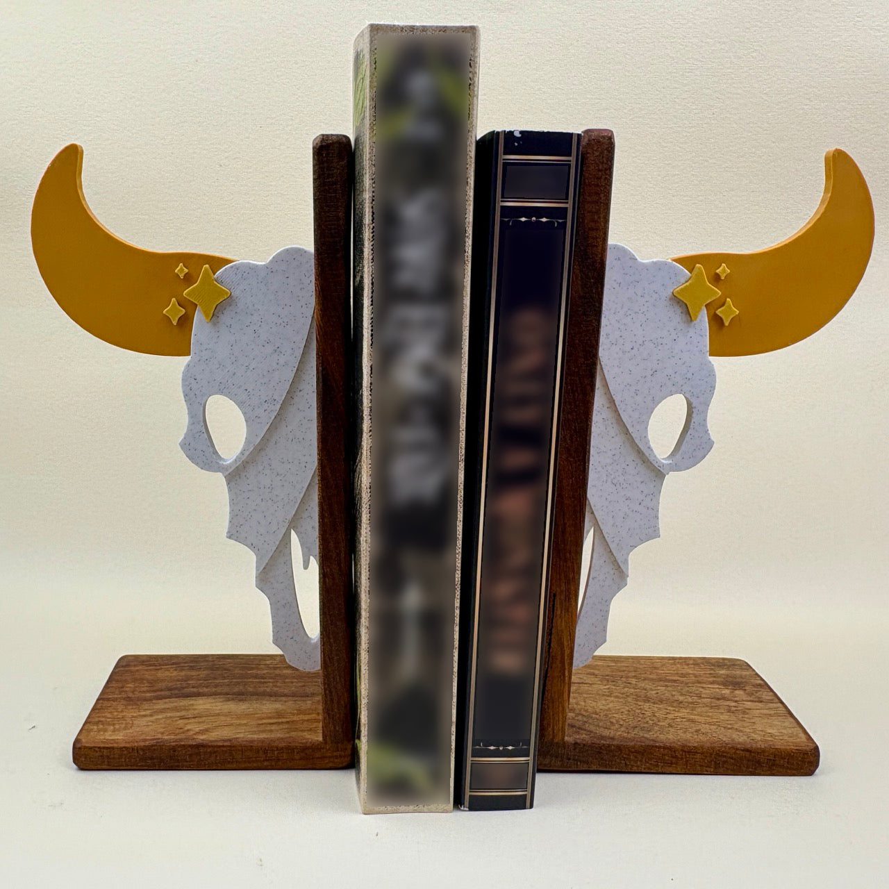 Marbled Fall Cow Skull Bookends