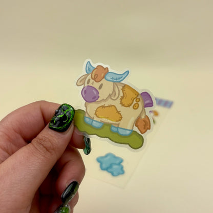 Cow Plushie A6 Clear Matte Vinyl Sticker Sheet