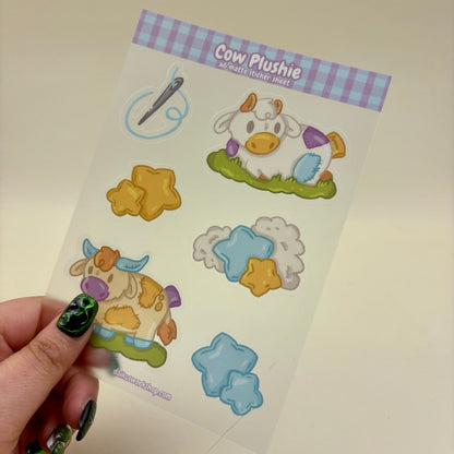Cow Plushie A6 Clear Matte Vinyl Sticker Sheet