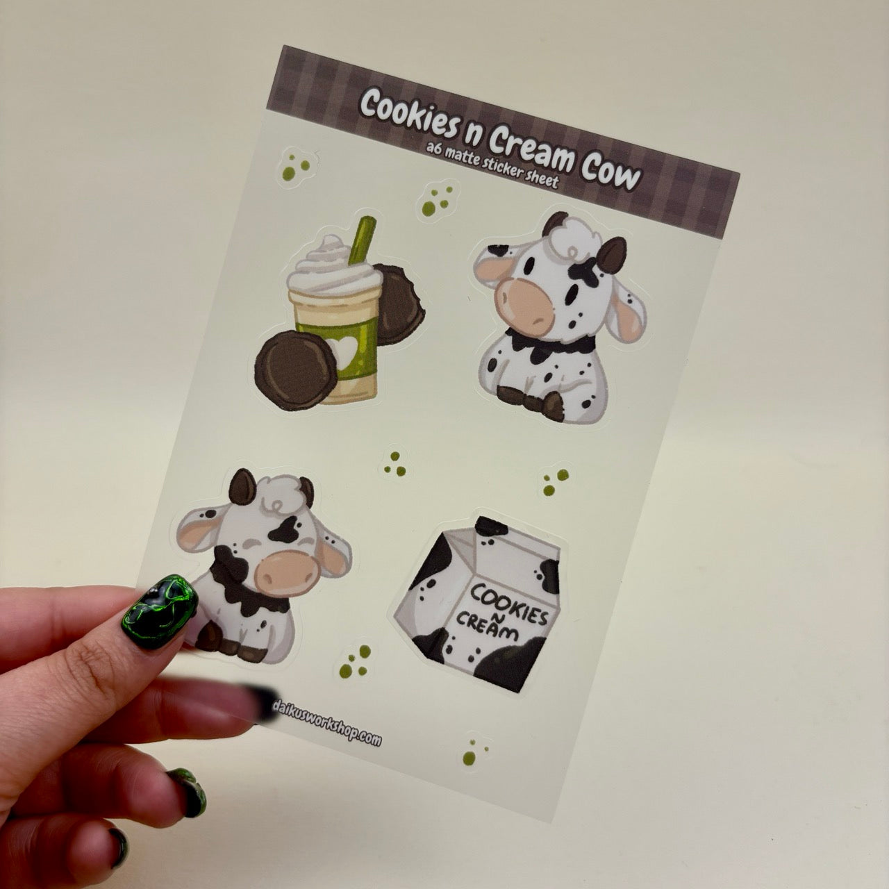 Cookies & Cream Cow A6 Clear Matte Vinyl Sticker Sheet