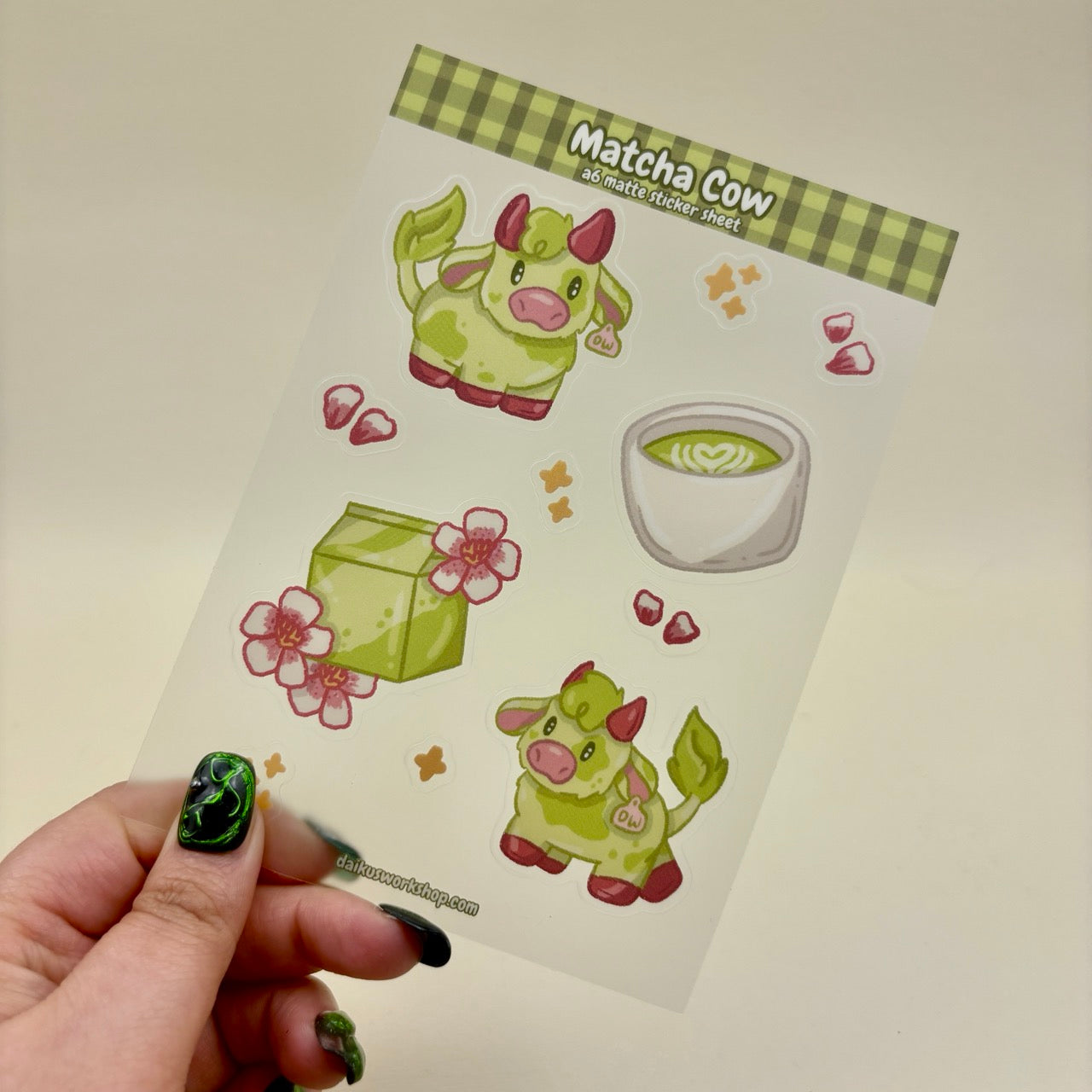 Matcha Cow A6 Clear Matte Vinyl Sticker Sheet