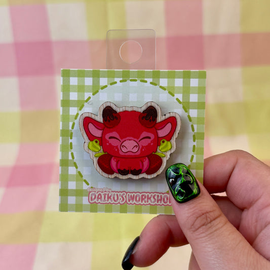 Strawberry Cow Printed Wooden Pin