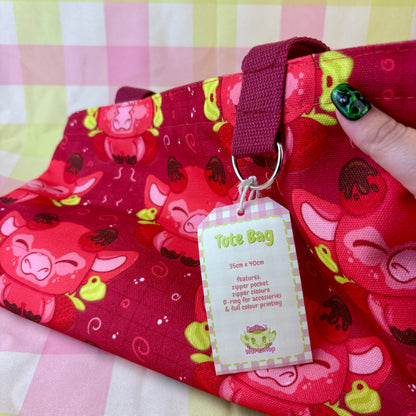'Strawberry Cow' Canvas Tote Bag