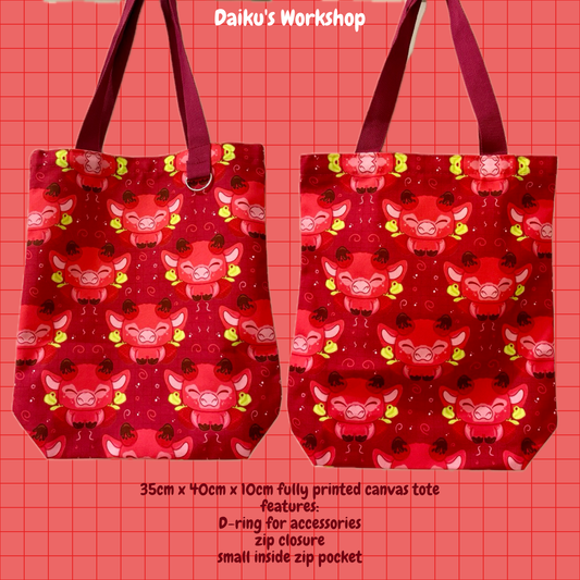 'Strawberry Cow' Canvas Tote Bag