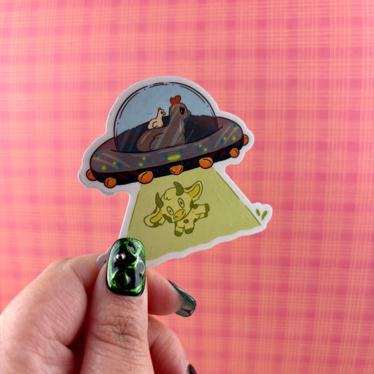 Cow Abduction Clear Vinyl Sticker