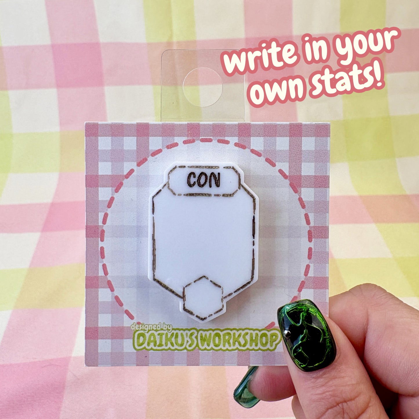 DnD Stat WRITEABLE Acrylic Pin