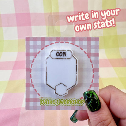 DnD Stat WRITEABLE Acrylic Pin