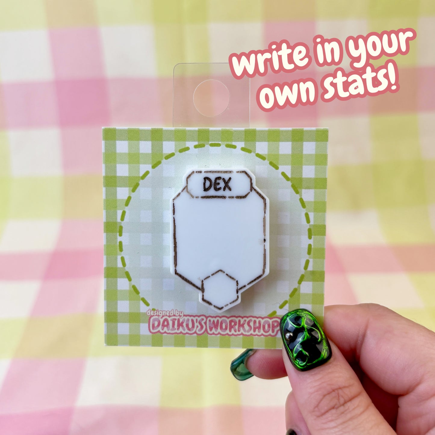 DnD Stat WRITEABLE Acrylic Pin